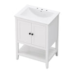 ZUN 24" White Modern Sleek Bathroom Vanity Elegant Ceramic Sink with Solid Wood Frame Open Style Shelf 41410124