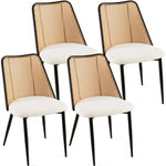 ZUN Off White Rattan Dining Chairs Set of 4,Boucle Chairs with Natural Cane Back, Upholstered Dining W1164P218673