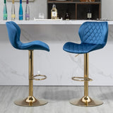 ZUN Dark Blue Velvet Adjustable Swivel Bar Stools Set Of 2 Modern Counter Height Barstools With Golden W1516P183240