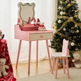 Kids Vanity Table and Chair Set, Girls Vanity with Mirror & 3-Color LED Lights, 1 Large Drawer & 11882332
