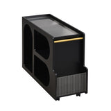 ON-TREND Mobile End Table with Lockable Wheels, Narrow Coffee Table with 5mm Thick Fluted Tempered N721P179241B