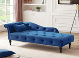Aijia 60.6" Velvet Chaise Lounge Buttons Tufted Nailhead Trimmed Solid Wood Legs with 1 Pillow,Blue W111740809