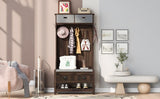 U-Can Hall Tree with 6 Hooks and Hinged Lid, Coat Hanger, Entryway Bench, Storage Bench, 3-in-1 N724P184891D