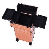 ZUN 4-in-1 Draw-bar Style Interchangeable Aluminum Rolling Makeup Case-Rose Gold 70986434