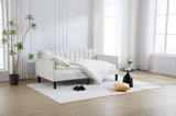 Elena Twin Size Ivory Boucle Upholstered Daybed, Ribbed Tufted Backrest, Daybed in Lavish Modern B083P163439