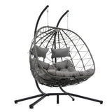 2 Persons Egg Chair with Stand Indoor Outdoor Swing Chair Patio Wicker Hanging Egg Chair Hanging W1703P163952