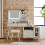 Modern Makeup Vanity Desk with Mirror and Lights, Retractable Dressing Table with Drawers and N844P288432A