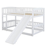 ZUN Bunk Bed with Slide,Twin Over Twin Low Bunk Bed with Fence and Ladder for Toddler Kids Teens White 50818946