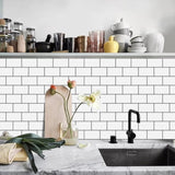 48 Pcs White Black Seam Peel And Stick Backsplash Kitchen Glossy PVC Backsplash Bathroom, Removable, 40806607