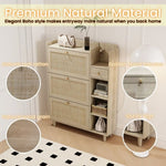 ZUN Natural Bohemia Style Shoe Cabinet, Shoe Rack Cabinet with 3 Rattan Flip Drawers,3 Square Shelves W2557P175973