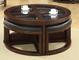 Dark Walnut Coffee Table Glass Insert Top Ottoman Included Table Set Living Room Furniture B011P246328