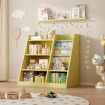 ZUN Yellow Wooden Toy Storage Organizer Cabinet Kids Bookshelf Children Bookcase Toddler Baby Sling Book 73872683