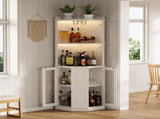 67.3" Corner Bar Cabinet with Power Outlet, Farmhouse Wine Bar Cabinet with Adjustable Shelves for 24661580