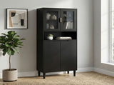 Tempered Glass Door Tall Storage Bookcase with adjustable board, 4 doors MDF painting finished W409P171434