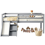 ZUN Twin Low Loft Bed with Slide, Ladder, Safety Guardrails, No Box Spring Needed,Grey 87862463