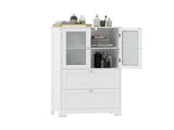 Freestanding Floor Storage Cabinet with Adjustable Shelf & 2 Drawers, Frosted Tempered Glass Door 07599313