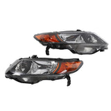 2pcs Front Left Right Headlights for Honda Civic 2006-2011 2dr Coupe Models Only Black 91407748