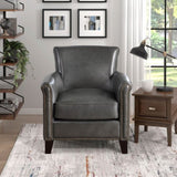 Classic Traditional Gray Accent Chair 1pc Solid Wood Frame Top-Grain Leather Nailhead Trim Living B011P178523