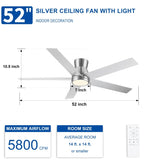 52" Brushed Nickel Lowe Profile Ceiling Fan with Light W1367P270468