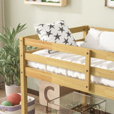 Solid Wooden, Rubber Wooden Twin Loft Bed with Ladder, Bed Platform of Strengthened Slats, Natural W504P190954