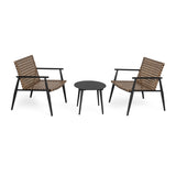 Modern Outdoor Chat Set 2 PE Rattan Chairs Black Steel & Tempered Glass Side Table Durable & N769P248124B