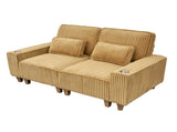 Yellow Deep Seat Corduroy Loveseat with Brushed Stainless Steel Cup Holders and 2 Decorative 58186979