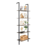 5-Shelf Wood Ladder Bookcase with Metal Frame, Industrial 5-Tier Modern Ladder Shelf Wood 77969360