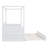 Twin Size Canopy Day Bed with twin size Trundle, White WF308885AAK
