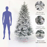 ZUN Snow Flocked Christmas Tree 7ft Artificial Hinged Pine Tree with White Realistic Tips Unlit W49819948