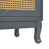 Retro 4-Door Sideboard with Large Storage Space Artificial Rattan Doors and Transparent Glass, W2696P256247