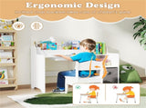 Kids Table and Chair Set with Storage Drawers House-Shaped Study Desk for Playroom Bedroom- White 77469189