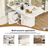 47" Wood Folding Dining Table with storage rack and cabinet, Removable Entryway Table with 6 Wheels, 89628022