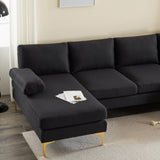 280*130*85 U-Shaped 4-Seat Linen Seat Frame Wooden Frame Back Iron Frame Golden Feet Indoor Modular 08465381