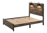1pc Rustic Style Butcher Block Finish Weathered Brown Finish Queen Size Bed w/ Lamp Wooden Bedroom B011P230851