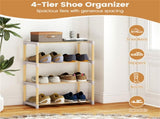 4-Tier Solid Pine Wood Shoe Rack Stackable Design 33LBS Per Shelf Ventilated Slatted Shelves 87836626