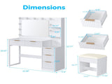 White particleboard with a melamine finish, 5-drawer, 2-shelf dressing table set with 11 three-tone 87445404