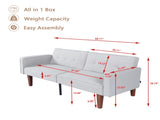 Modern Cotton Fabric Futon Sofa with Tufted Backrest, Adjustable Reclining Couch with Wood & Metal 56033481