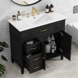 ZUN 36" Bathroom Vanity with Sink, Black Bathroom Cabinet with Drawers, Solid Frame and MDF Board, One N725P195410B