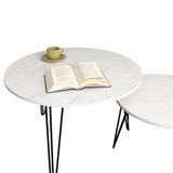 27.56'' Round Nesting Coffee Table Set of 2, Circular Nesting End Table Set, Round Marble Tabletop, 32508721