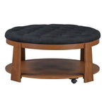 ZUN Modern Large Round Ottoman Coffee Table 2-Tier Oversized Button Tufted Ottoman with Wood Shelf N735P180224B