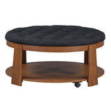 Modern Large Round Ottoman Coffee Table 2-Tier Oversized Button Tufted Ottoman with Wood Shelf N735P180224B