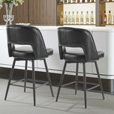 2 Pcs Black PU Swivel Bar Stools with Open Backrest & Metal Legs 03553805