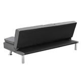 ZUN Sofa Bed with Armrest two holders WOOD FRAME, STAINLESS LEG, FUTON GREY PVC W2297P247516