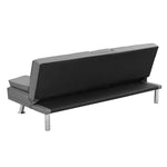 ZUN sofa bed with Armrest two holders WOOD FRAME, STAINLESS LEG, FUTON GREY PVC W214104621