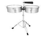 Percussion 13" & 14" Timbales Drum Set with Stand and Cowbell Silver 02216190
