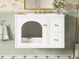 24" Bathroom Vanity Set Wall Mounted for Small Space, Bathroom Cabinet with Ceramic Sink, 2 Drawers N710P286704K