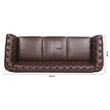 84.65" Dark Brown PU Rolled Arm Chesterfield Three Seater Sofa. W68035342