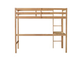 Twin High Loft Bed, Rubber Wood Loft Bed with Safety Guardrail, built-in desk, ladder,White Oak W504P206980