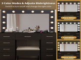 Vanity Desk Set with Large Lighted Mirror and Powre Outlet, Glass Top Makeup with 9 Drawers, 12228143