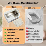 Stainless Steel Cat Box with Lid, Extra Large Pan with High Sides for Big Cats, Kitty 46653088
